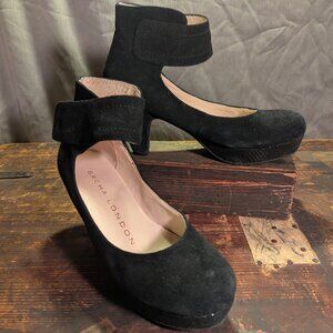 Sacha London "Vera" Black Suede Vintage-style Mary Jane kitten heel Pumps sz 6.5